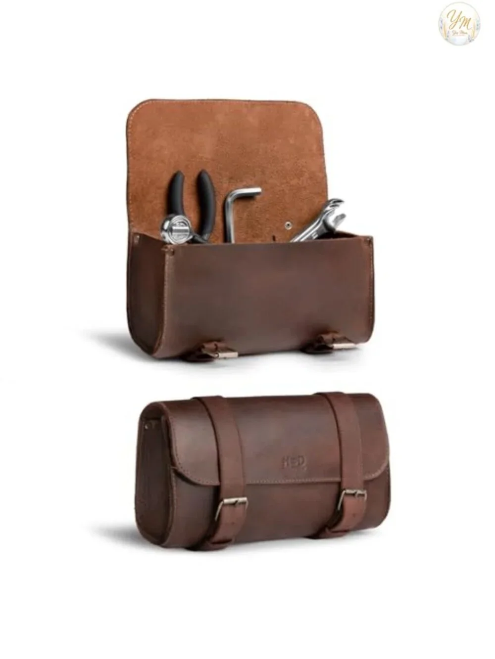 Motorcycle Handlebar Bag Full Grain Leather Tool Organizer Adjustable Straps